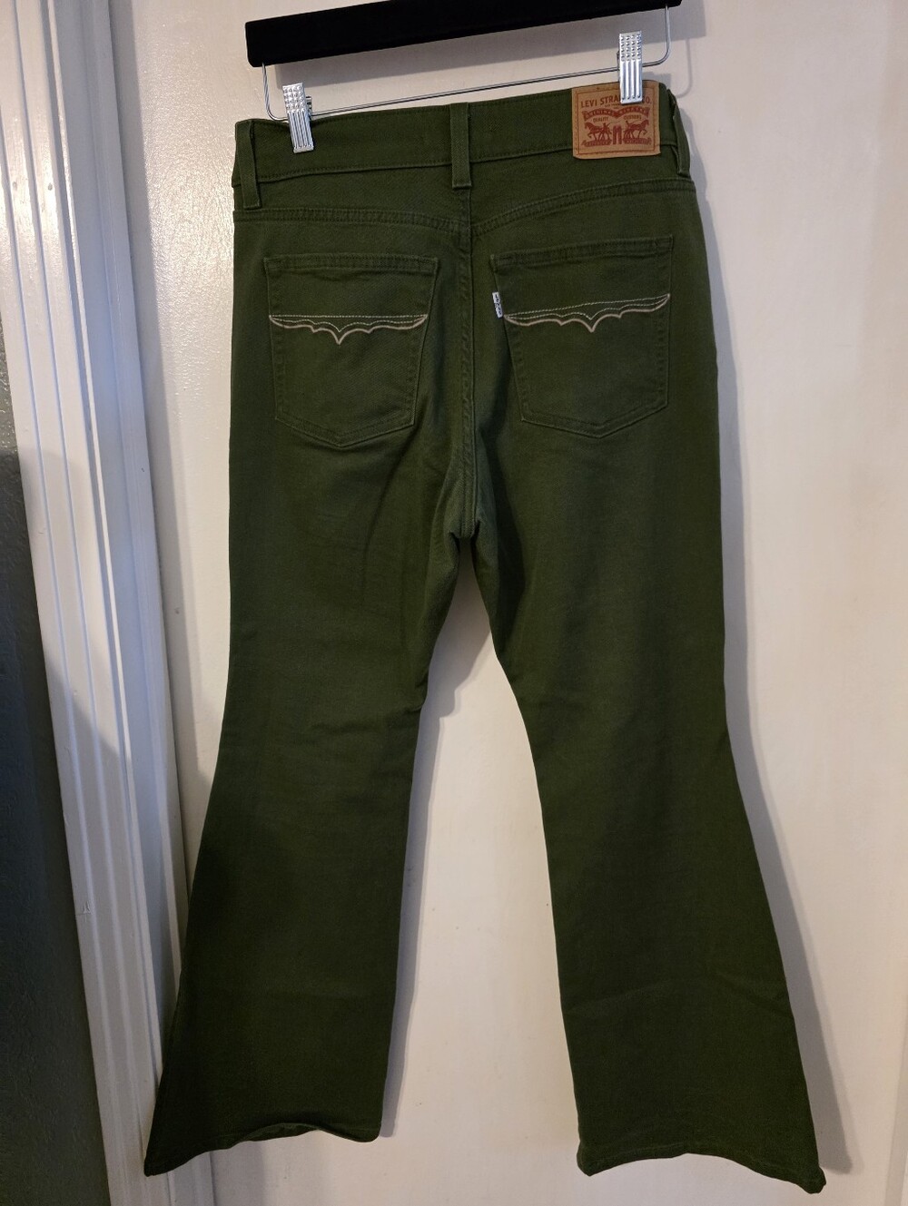 Levi's Olive Green Flared Jeans with Back Pocket Stitching Size 30